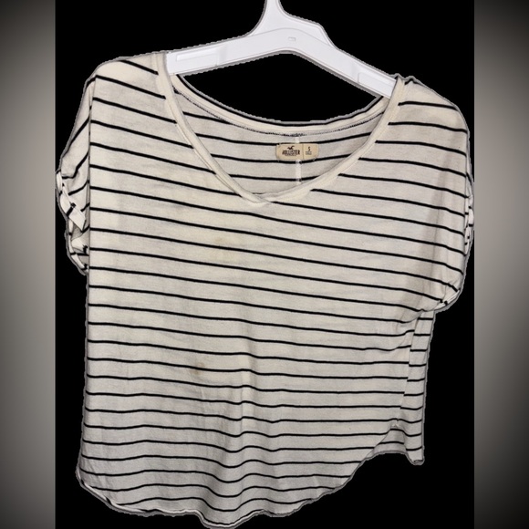 Hollister mint vintage small crop top cream off white color w/ deep navy stripes - Picture 8 of 9
